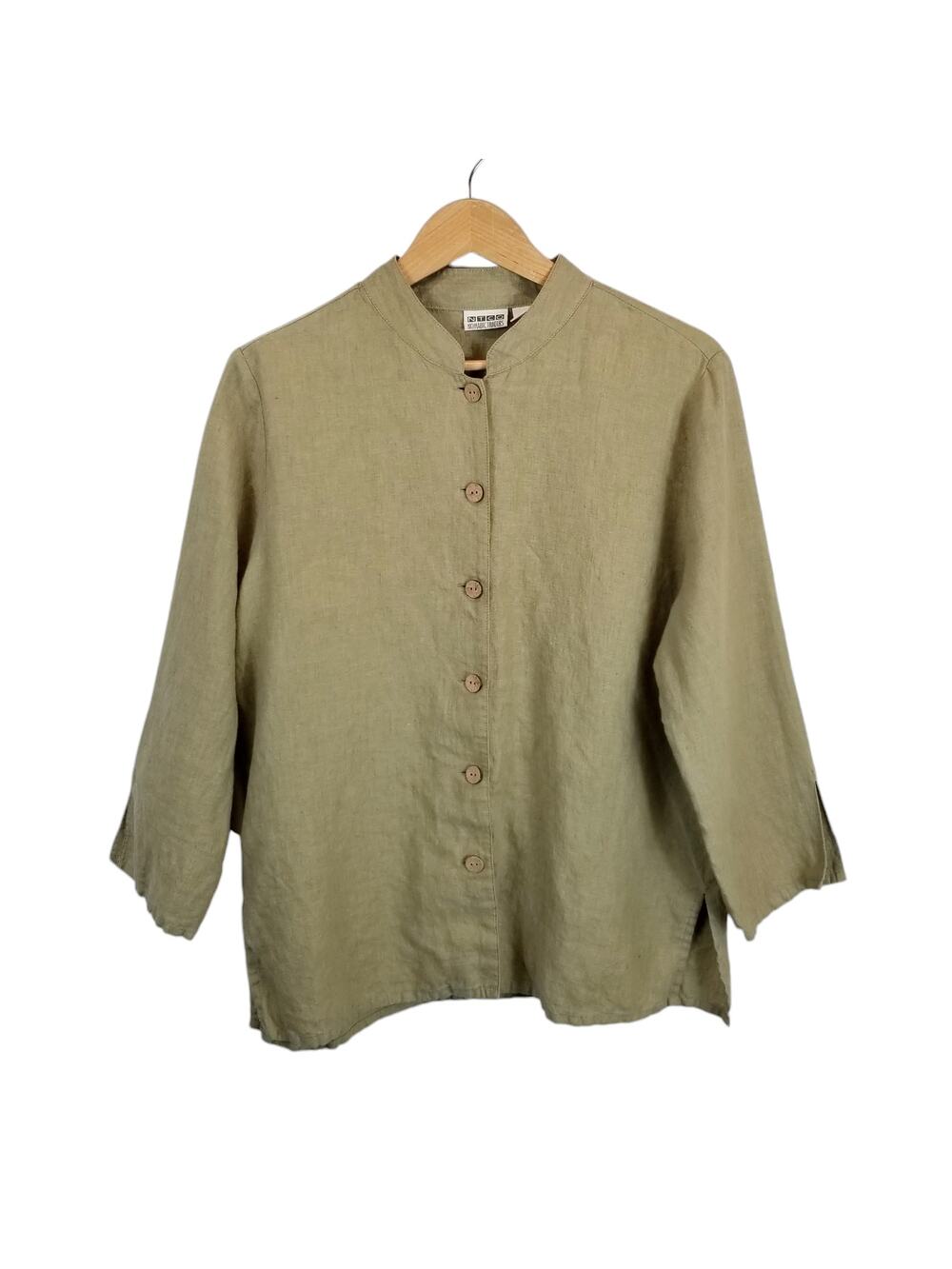 Nomadic Traders Women's 100% Linen Light Green Button Up Shirts Size Large